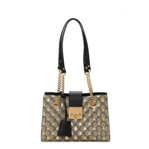 GUCCI GG Supreme Monogram Bees Small Padlock Tote Beige Oro Black